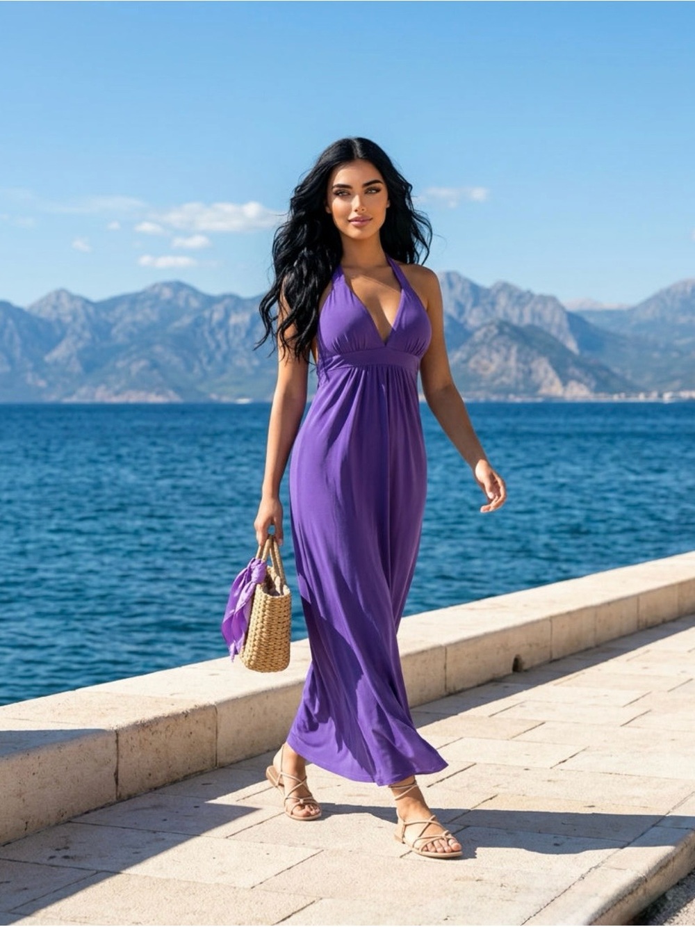 2 for $30 | Sleeveless Purple Halter Maxi Dress - Picture 8 of 15